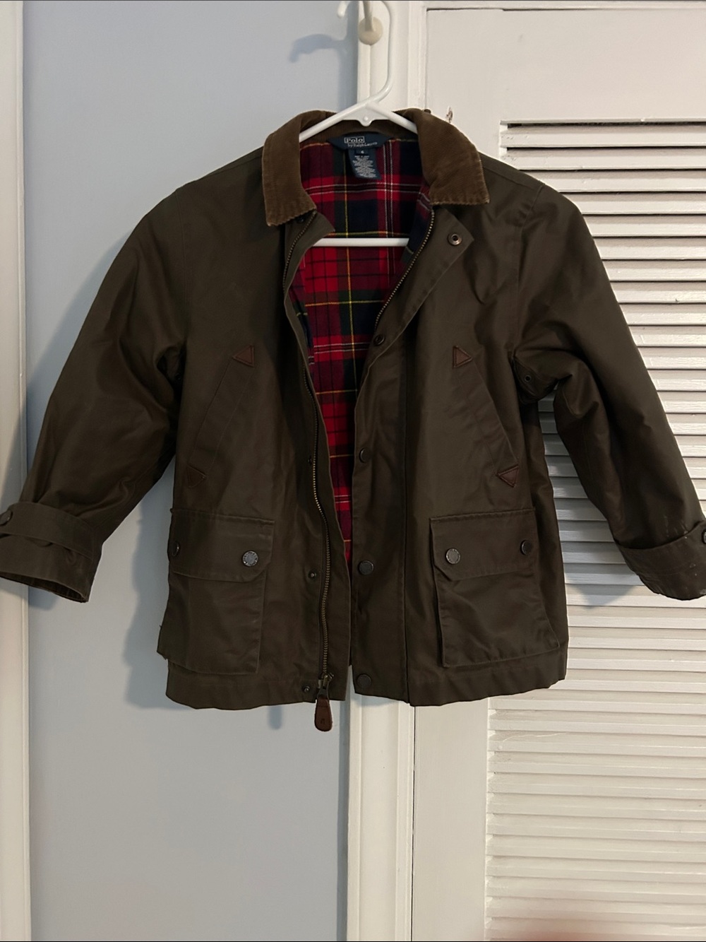 Ralph Lauren Polo Olive Green Kids Barn Jacket with Brown Corduroy Collar 6